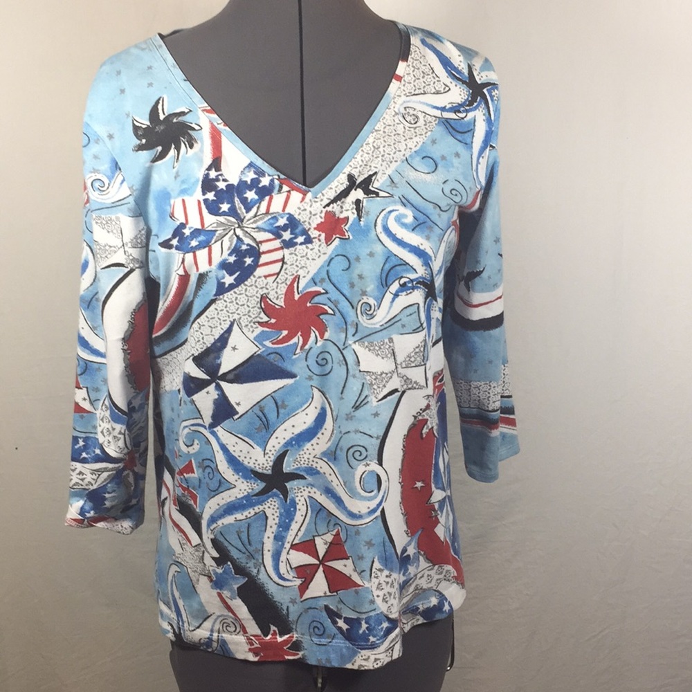 Chico’s Top Women Size 1 Multicolored Red White & Blue